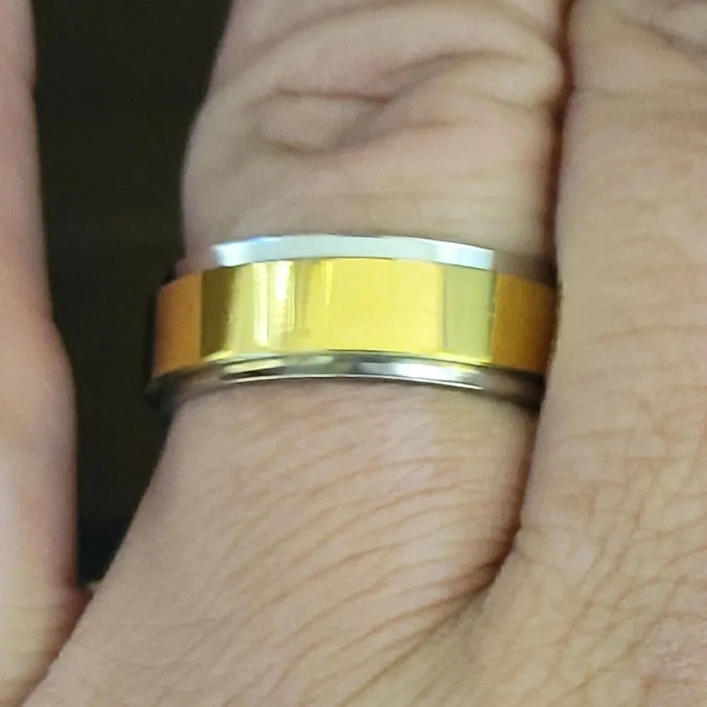 Gold and Silver Men's Fidget Spinner Wedding Ring Band - Anxiety Ring